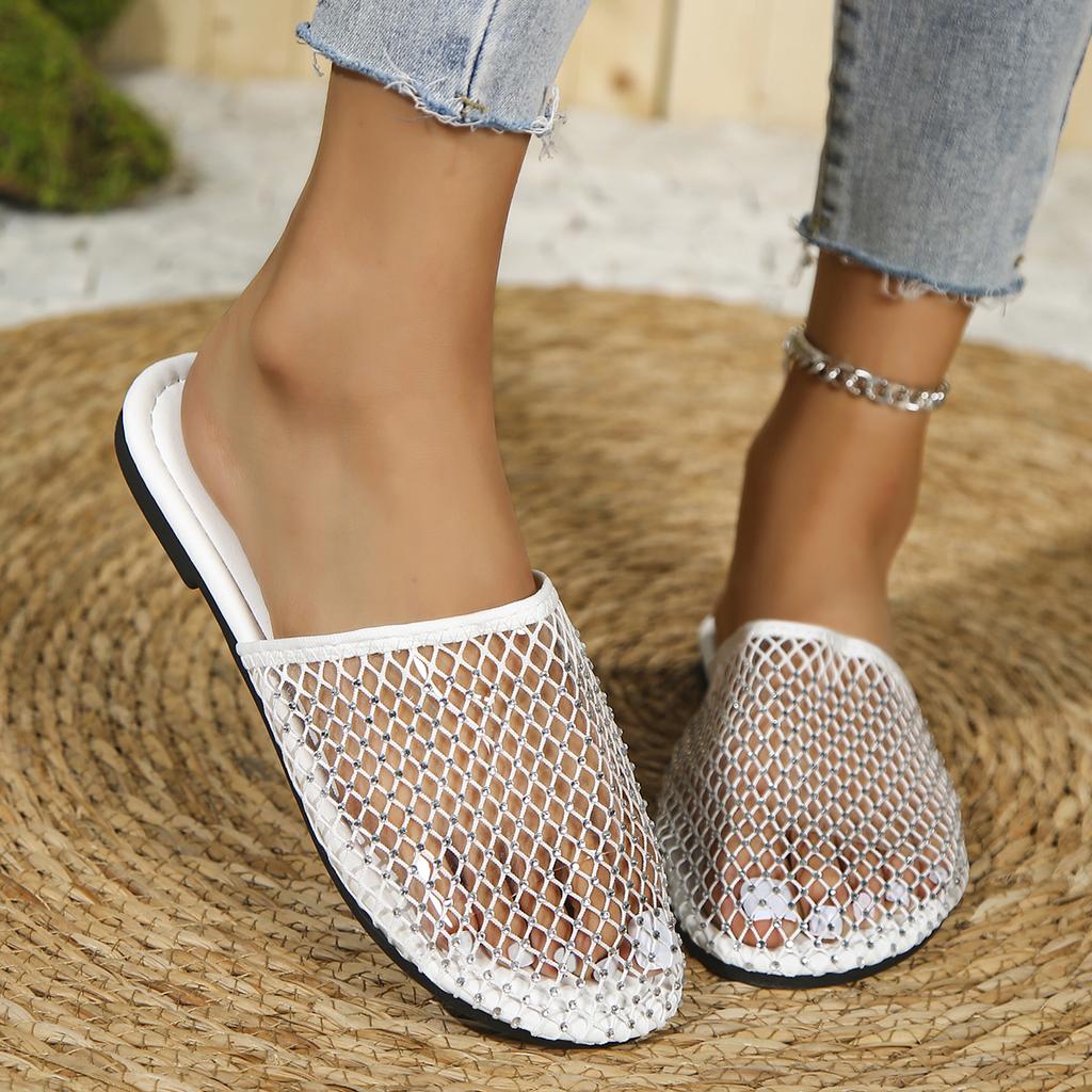 Big Size 43 Women's Mesh Slippers 2024 Summer Fashion Banquet Slides New Hollow Breathable Casual Closed Toe Slippers Women