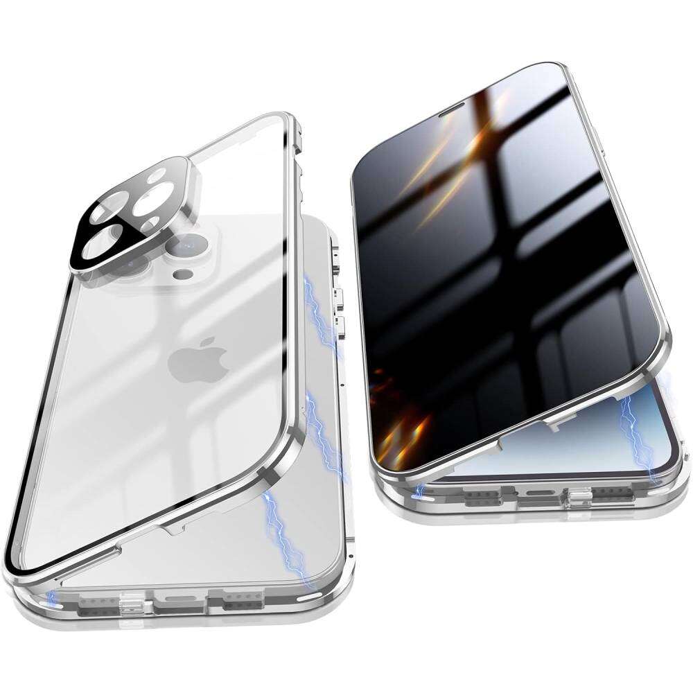 Anti Peeping Case for iPhone 16 Pro Max 15 Plus 14 13 12, Double Sided Tempered Glass,Metal Frame with Lens Protector Phone Bumpers