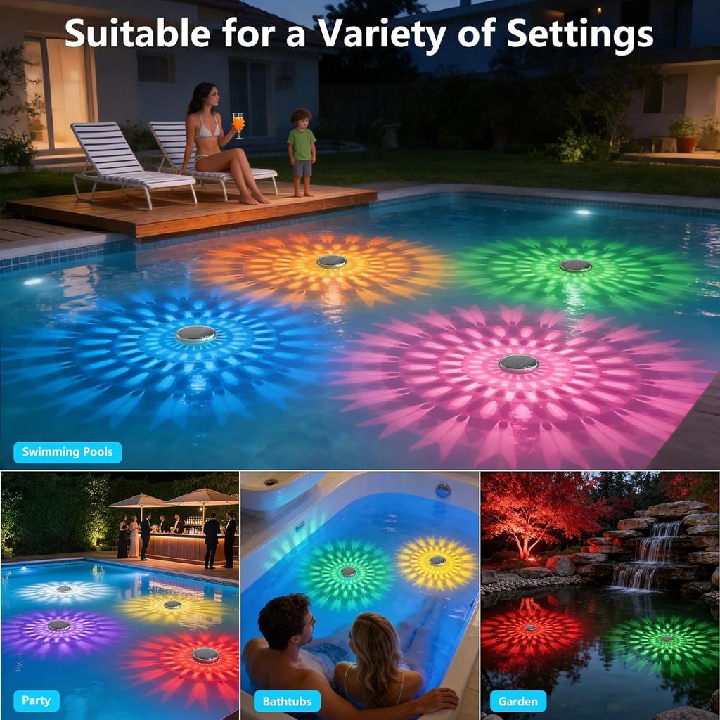 Solar Powered Floating Pool Lights with Remote Control 12 Lighting Timing Mode IP67 Waterproof for Inground/Above Ground Pool Pool Party Bathroom