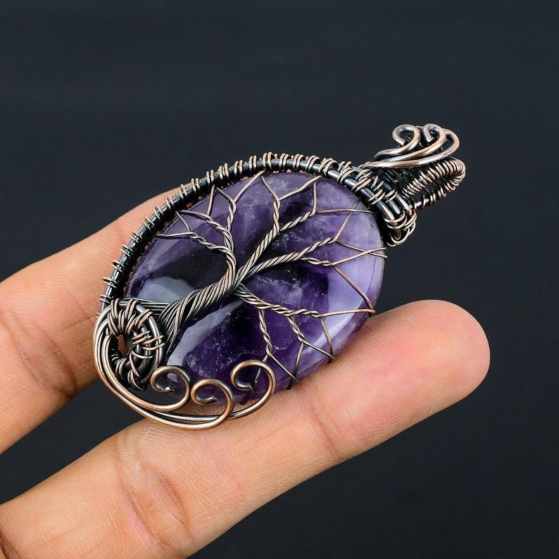 Tree of Life Amethyst Pendant Copper Wire Wrapped Pendant Amethyst Gemstone Pendant Copper Handmade Pendant Gift For Her Amethyst Jewelry