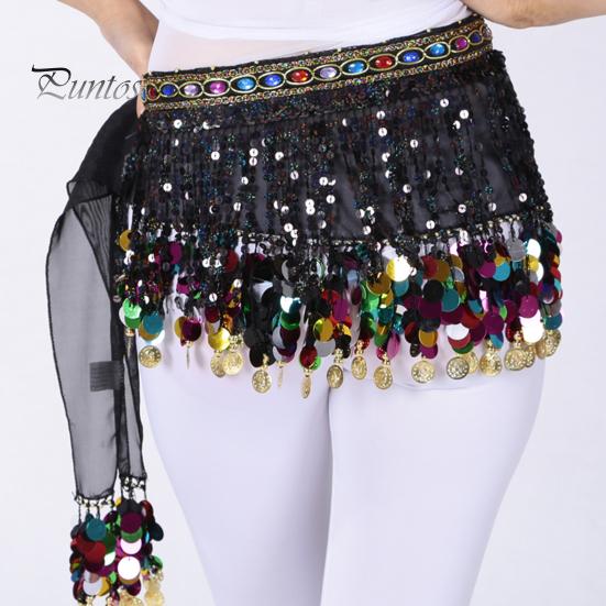 Belly Dance Skirt Sequin Tassel Waist Scarf Exotic Style Tie Up Adjustable Thin Skirt See-through Lace Stage Performance Cosplay Mini Skirt Apron Wrap