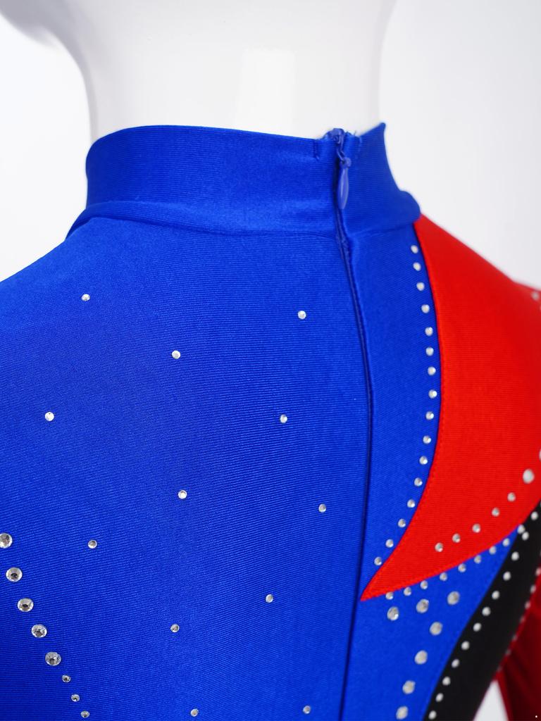 Девочки Цветной блок Гимнастический комбинезон Водолазка Длинный рукав Блестящие стразы Боди Комбинезон На все тело