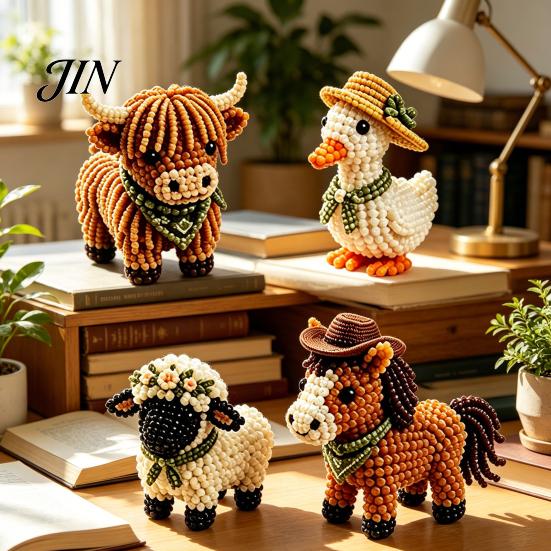 Adult Craft Kit Beads Tiny 3D Beaded Animal Kit, Cute DIY Beading with Colorful and Detailed Tutorial Instructions, 4 Designs Handmade Jewelry