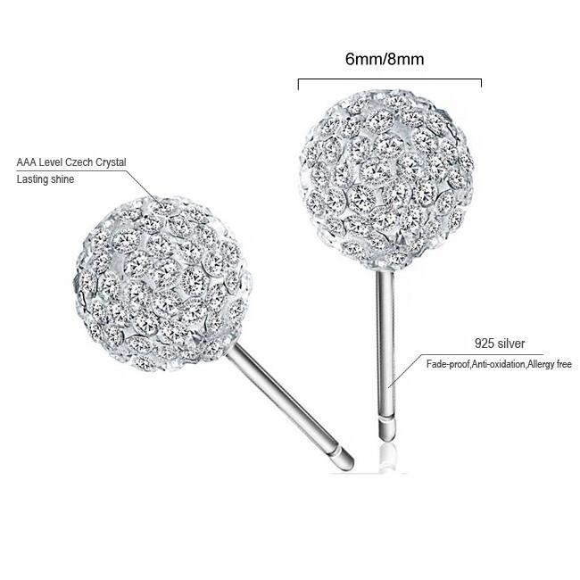 CEO01 Fashion Earring 6-8mm Disco Round Ball Clear Crystal Rhinestones Pierced Stud Earrings for Women Girl Marketing Gift