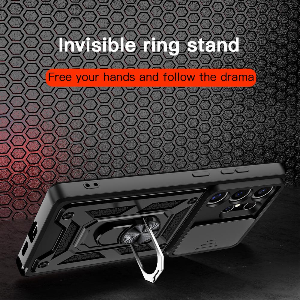 KEYSION Противоударный чехол для Samsung S25 Ultra 5G S25+ Plus Slide Camera Защитное кольцо Подставка Чехол для телефона для Galaxy S24 FE 5G