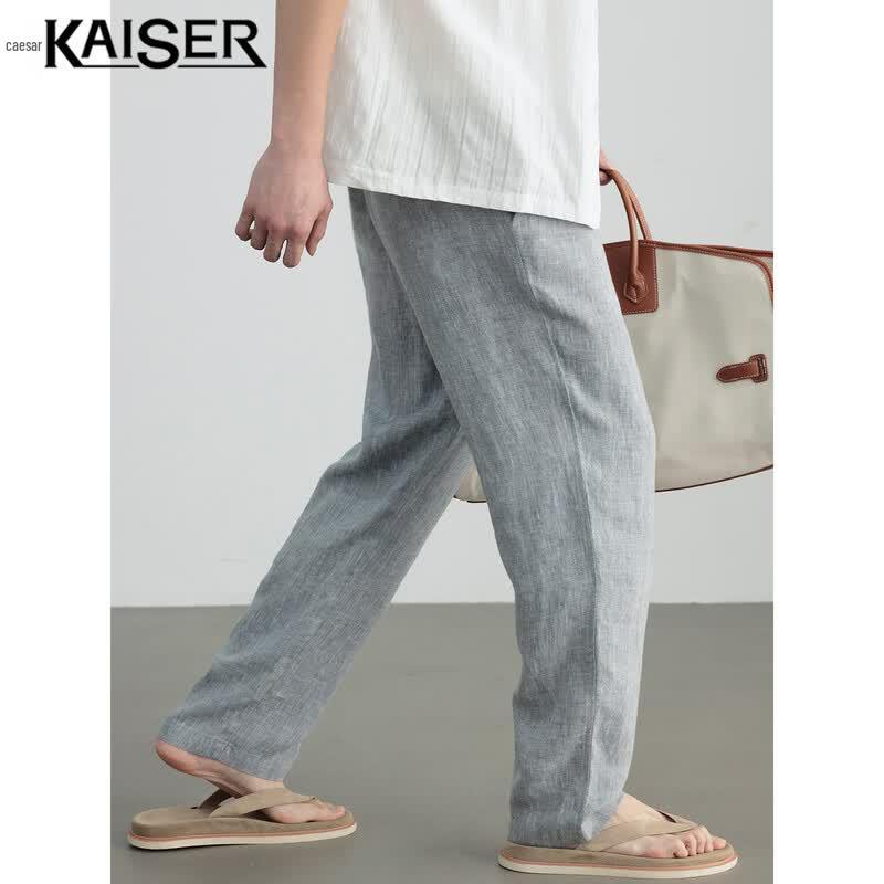 KAISER Men's 100% Linen Casual Straight Leg Pants