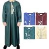 Мужской однотонный халат-кафтан с длинными рукавами и вышитыми манжетами на шее, исламский кафтан-табак в стиле Саудовской Аравии