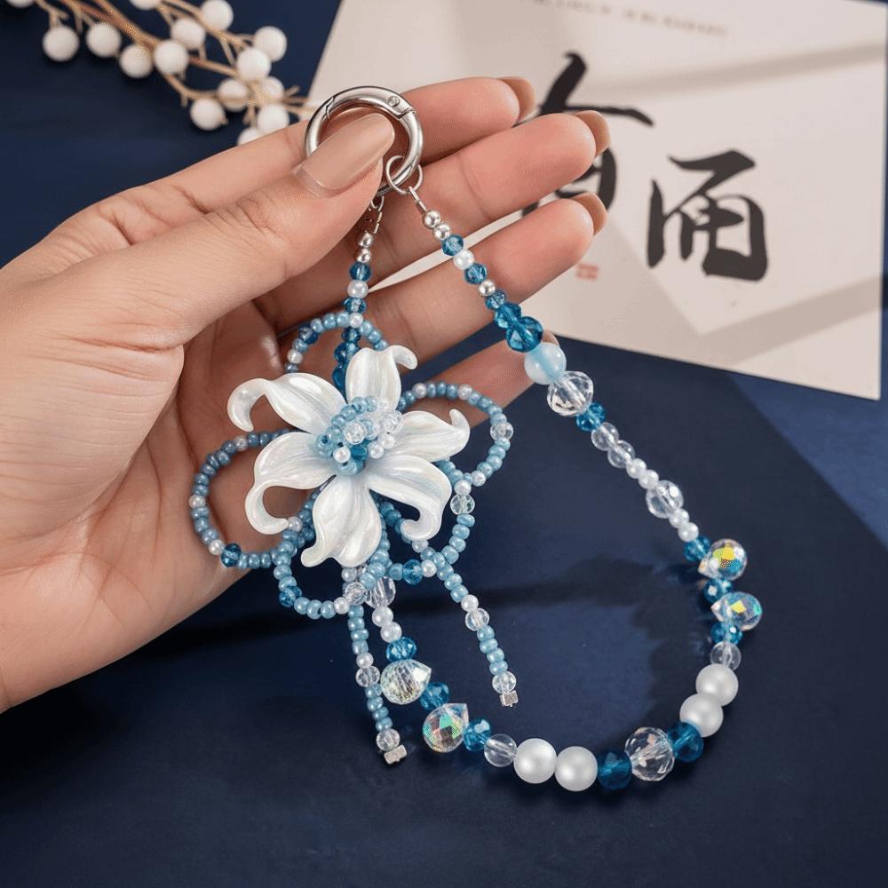 Handmade Beaded Mobile Phone Pendant Plated Iris Flower Phone Hanging Pendant Bag Decoration