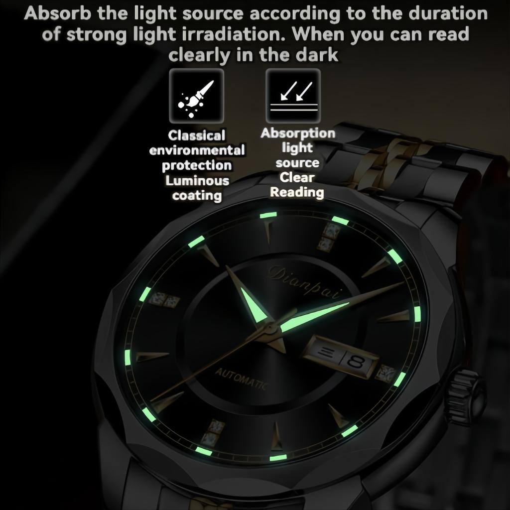 Мужские полностью автоматические механические часы, водонепроницаемые, светящиеся, с ремешком из нержавеющей стали, модные наручные часы