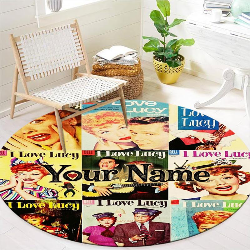 Love Lucy Comics Custom Name Round Area Rug Carpet Rug For Living Room Bedroom Sofa Playroom Decor Nonslip Floor Mat