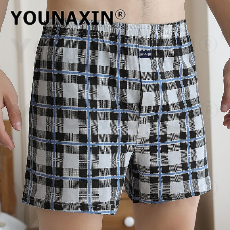 Men's Cotton Boxer Briefs High Waist Casual Plaid Pajama Shorts Plus Size Big Underwear Home Sleep Bottoms M L XL 2XL 3XL