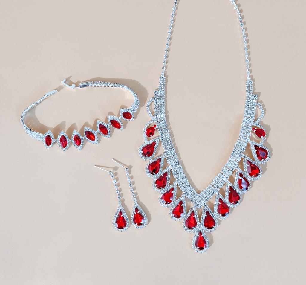 Свадебное платье, ожерелье, серьги, браслет, комплект из трех предметов, цепочка для ключицы