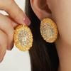 Серьги French Design Sense Oval Honeycomb, женские модные, легкие, роскошные, стильные, серьги-бусины, серьги-пуговицы из титановой стали с покрытием из настоящего золота