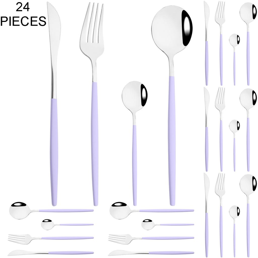 Gold 24Pcs Dinnerware Cutlery Set Knife Fork Coffee Spoon Tableware Set Mirror Stainless Steel Flatware Western Kitchen Silverware