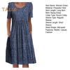 Women's Floral Print Tunic Shirt Dress Short Sleeve Crew Neck Pleated Midi Dress with Pockets Summer Boho Swing Sundress