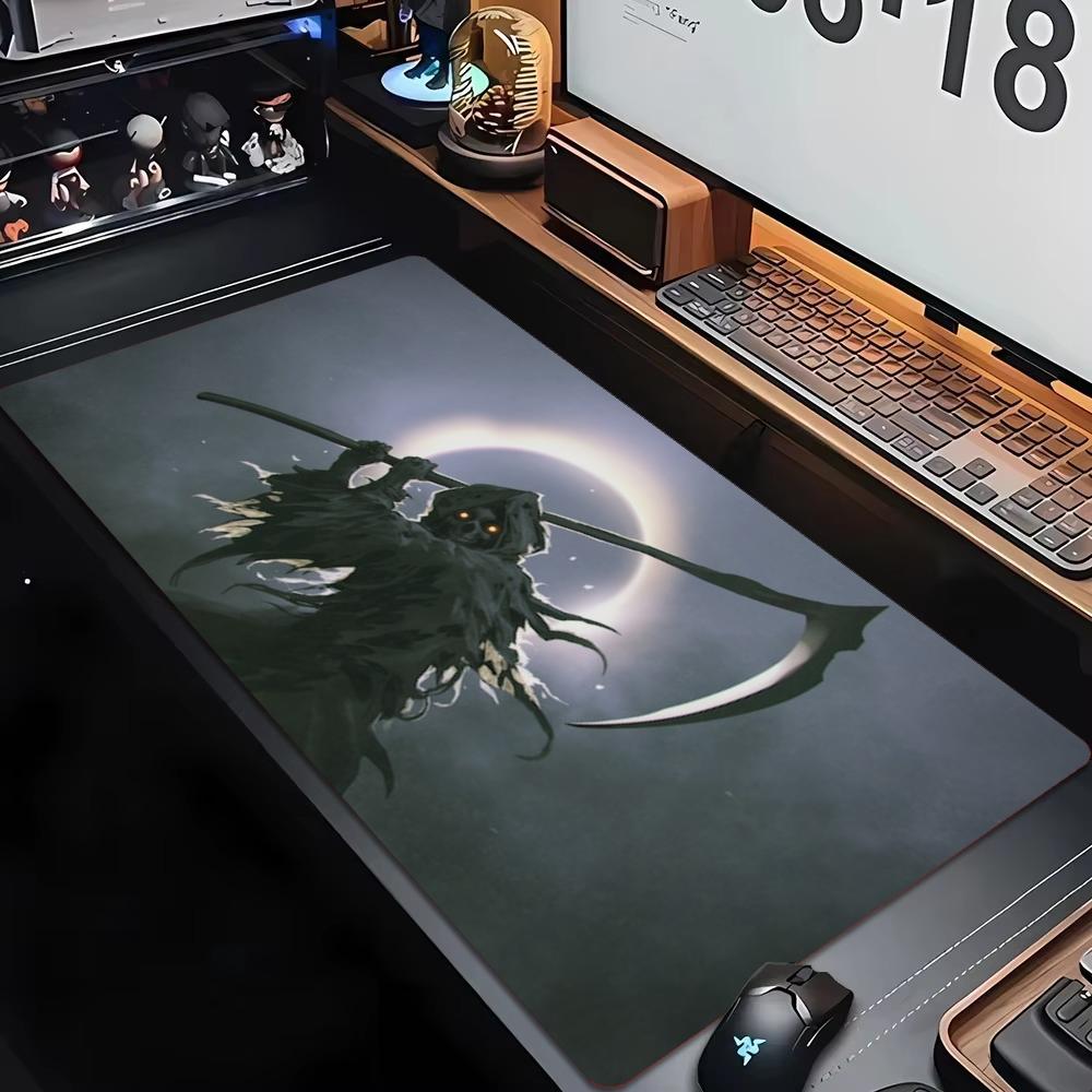 XXL Mousepad Gothic Grim Reaper Eclipse Scythe Burning Horse Skull Dark Art Rubber Overlocked Keyboard Gaming Desk Mat PC Gamers