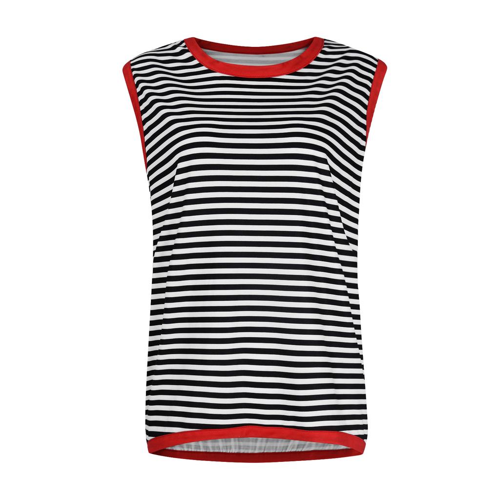 Женские летние топы, повседневная полосатая водолазка с цветными блоками, жилет, свободная рубашка без рукавов с высоким и низким вырезом, блузка