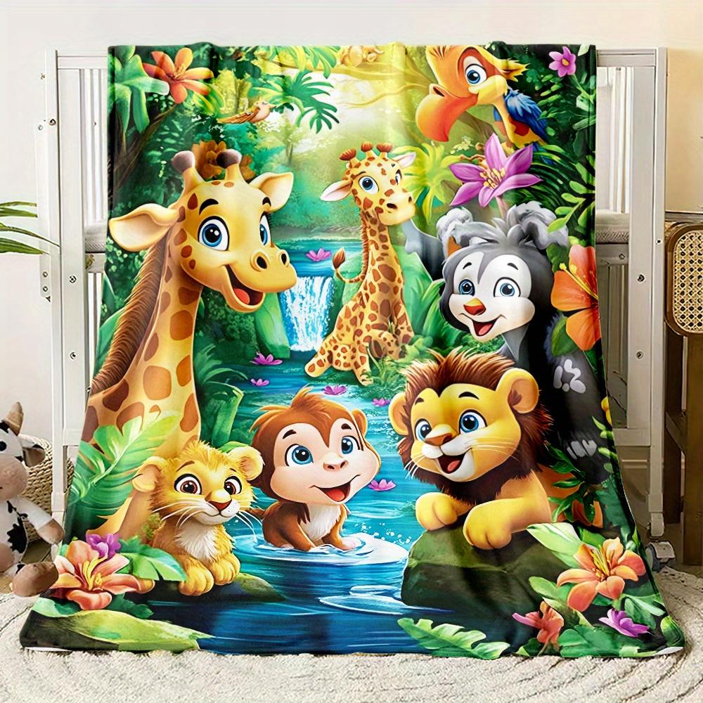 1pc Jungle animal flannel blanket giraffe lion monkey print all season universal sofa blanket travel portable cover blanket