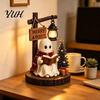 Miniature Ghost Ornaments Halloween Figurine, Vintage Cozy Reading Book/Walking Dog Statue with Lantern, Funny Statues Light Up Spooky Resin Tabletop