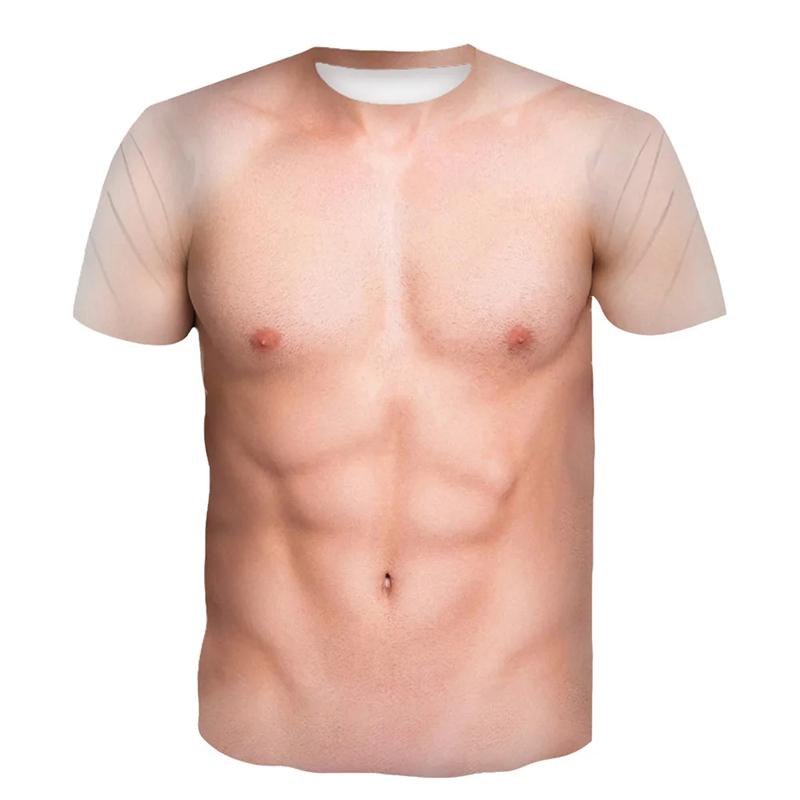 3D Print Fake Muscle Sports Quick-dry Breathable Men T-shirt Outdoor Street Fun Cosplay Party Parent-child Short Sleeve Clothing
