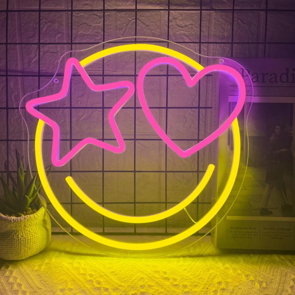 Smile Face Neon Sign Dimmable Face for Wall Decor Neon Smile Light Signs for Kids Room Party Bedroom Wall Art Decor Holiday Gift