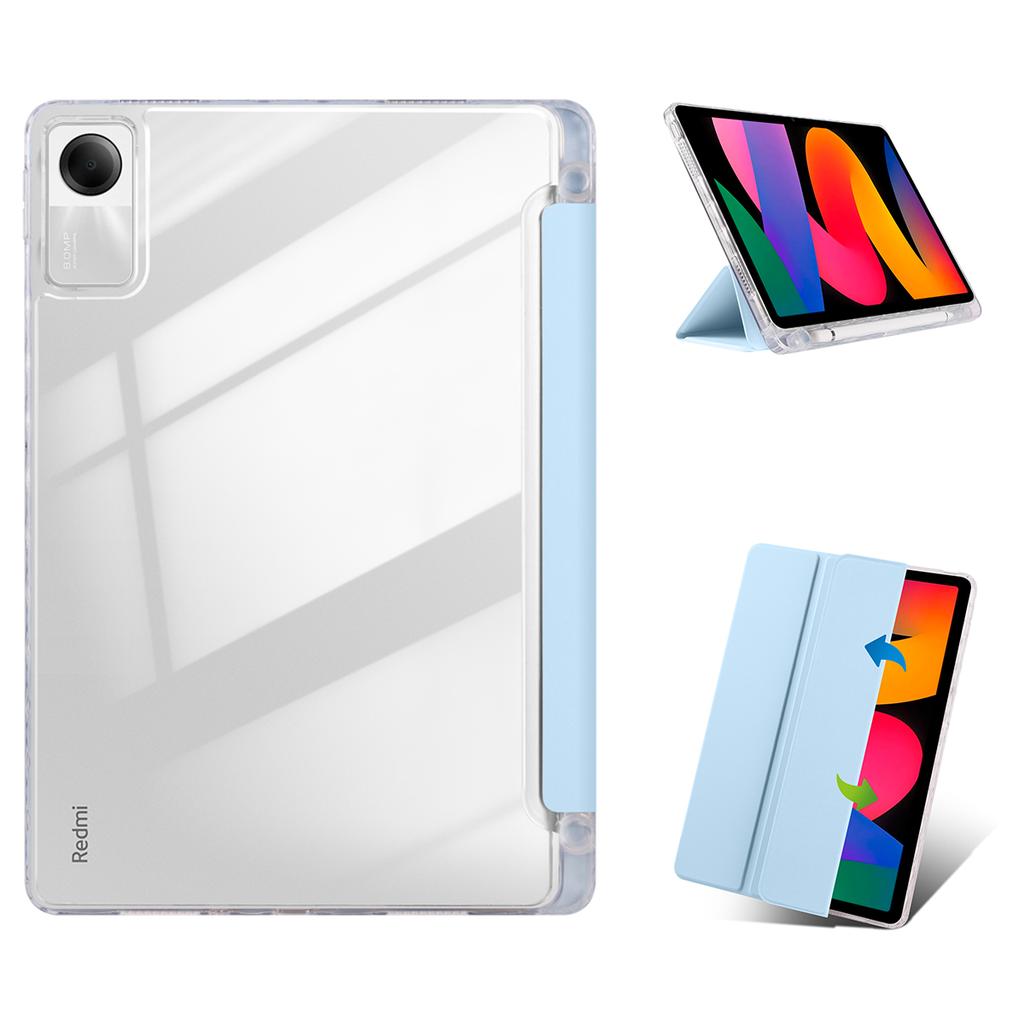 Чехол для Xiaomi Redmi Pad SE Чехол-подставка с тройным сгибом Кожа+ТПУ+Акрил Прозрачная задняя крышка для планшета