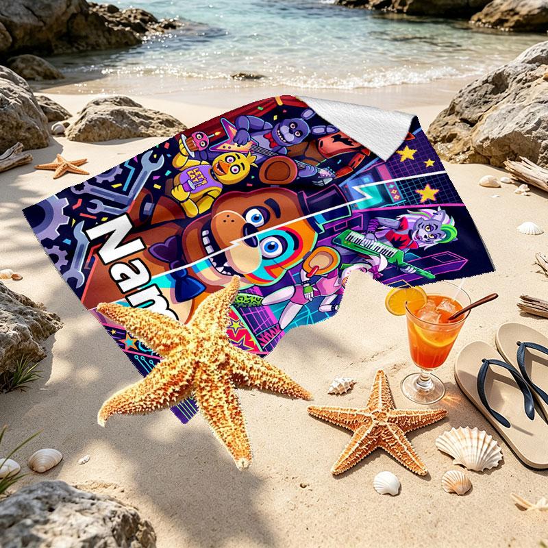 Custom Name Personalized Five Nights at Freddy's Print Beach Towel, for Trip Camping Beach Party Home Decor, Birthday Gift for Family & Friends