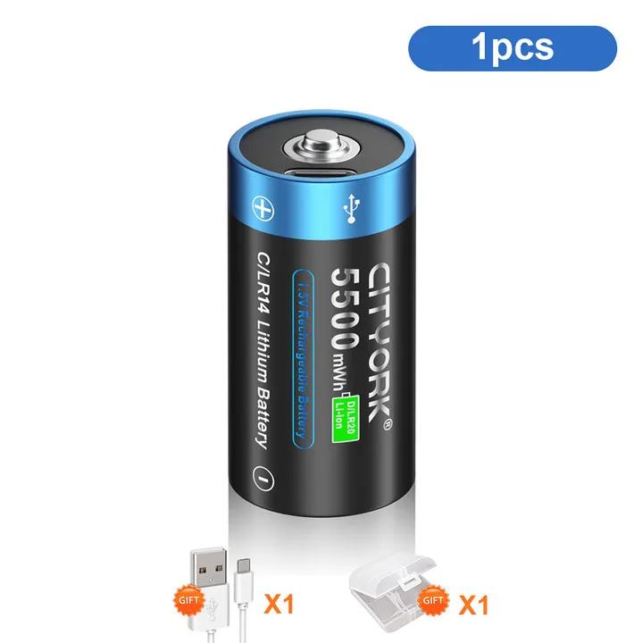 Cityork Перезаряжаемая батарея размера 1,5 VC, тип C, зарядка через USB, литий-ионная батарея R14 LR14 C для фонарика, газовой плиты