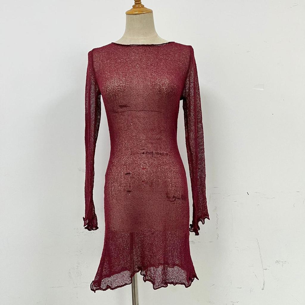 Женское летнее прозрачное сексуальное тонкое пляжное платье с открытой спиной, бикини, богемное вязаное короткое платье с длинными рукавами