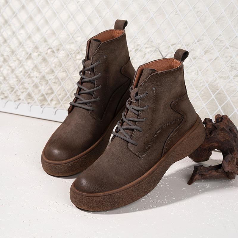 Leather Martin Boots Men's Autumn and Winter New Short Boots British Retro Velvet Warm Platform Men's Shoes