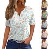 Women's T Shirt Print Button Short Sleeve Daily Weekend Fashion Basic V-Neck Regular Top