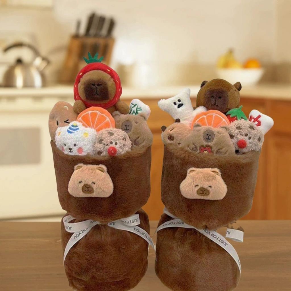 Букет из плюшевых цветов «Капибара», мягкая игрушка «Капибара», плюшевые цветы и кавайные плюшевые игрушки, милые плюшевые игрушки, плюшевые игрушки для эмоциональной поддержки, подарки для девушек