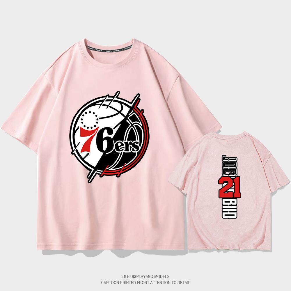 Summer short-sleeved men's and women's Philadelphia 76ers No. 21 jersey short-sleeved T-shirt cotton round neck basketball sports and leisure