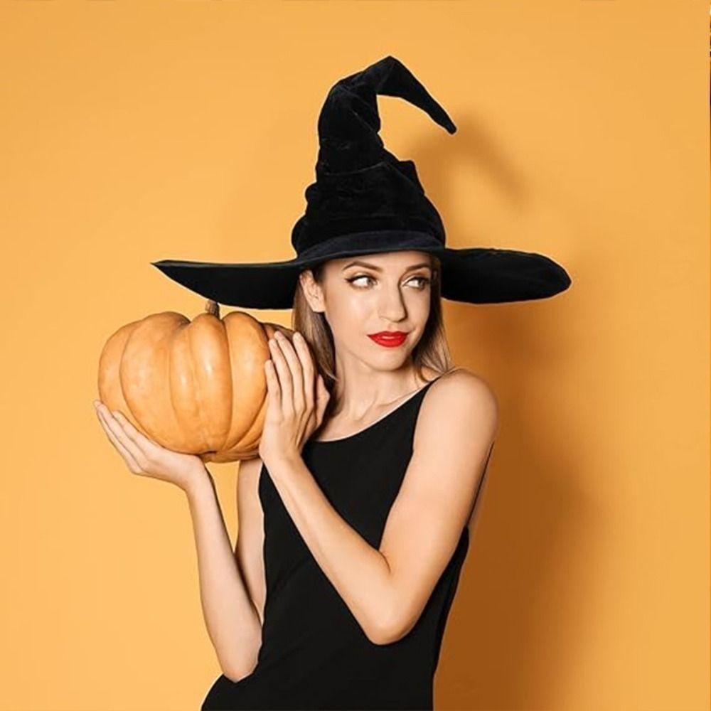 Headgear Wizard Black Hat Devil Cap Large Ruched Witch Hat Festivals Halloween Witch Hat  Adult