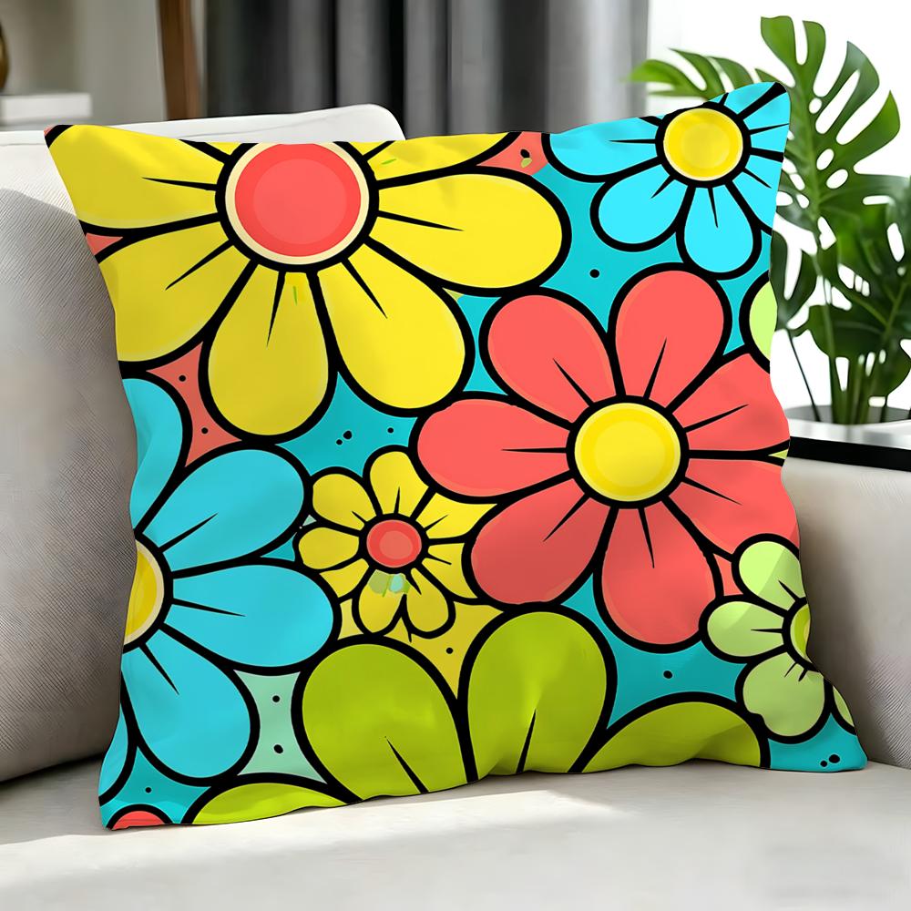 Art RRetro Pop Color Daisy Allover Print Cushion Cover Cushion Cover Set Pcs x x x Pillowcase Decorative Sofa Home