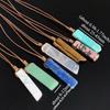 Natural Stone Pendant Raw Mineral Irregular Rectangle Quartz Pendulum Amazonite Tiger Eye Lapsi Pink Crystal Necklaces Healing