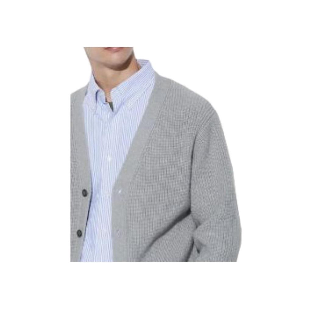 Uniqlo Однотонный приталенный V-образный вырез Свободный длинный рукав Вязаный свитер Мужской свитер Серый 466718-03