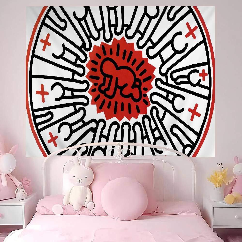 KKeiths HHaring Anime Tapestry Hippie Flower Wall Carpets Dorm Decor Cheap Hippie Wall Hanging