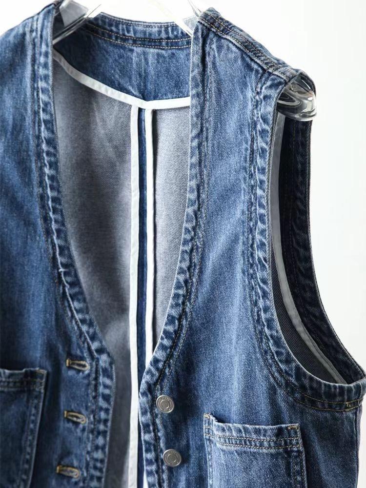 Женский джинсовый жилет в стиле ретро оверсайз - Короткий, без рукавов, повседневный, корейская мода