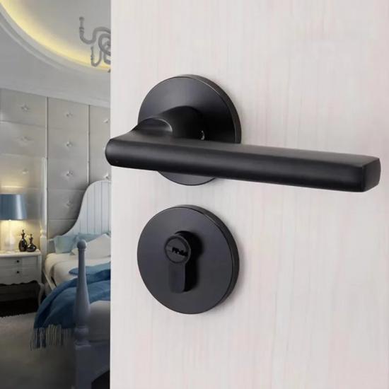 Split Silent Door Lock Door Hardware Black Space Aluminum Door Handle Interior / Bedroom Door Lock