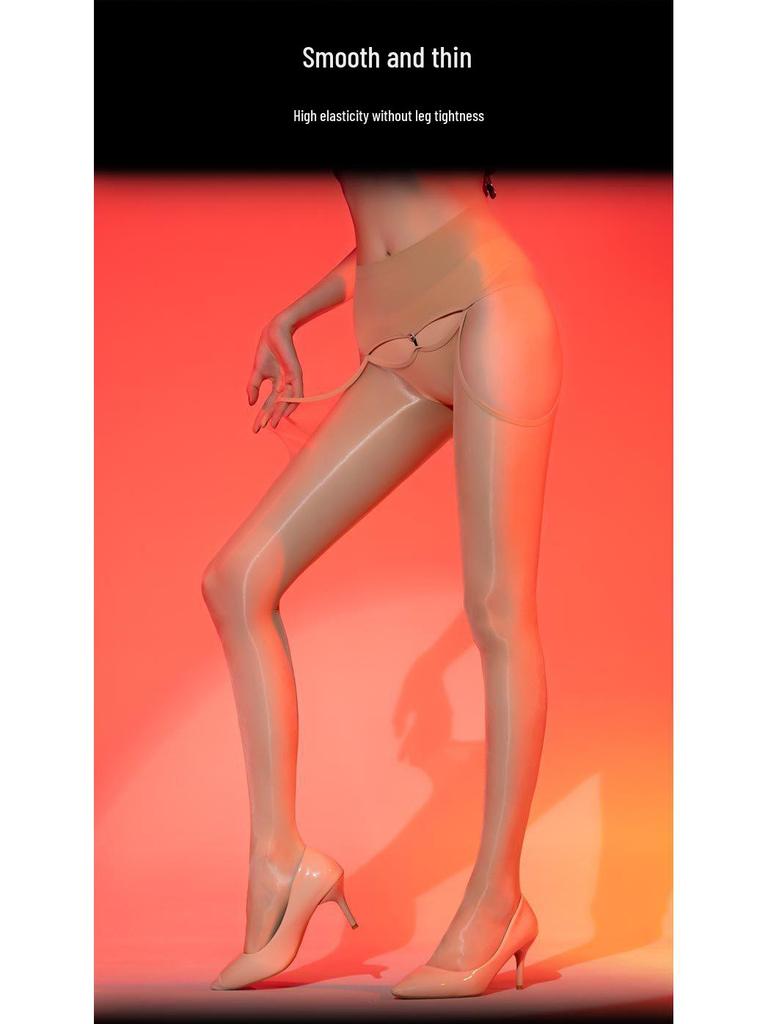 Aurora Shiny Black Silk Garter Stockings with Red Edge - Seamless, Sexy & Removable