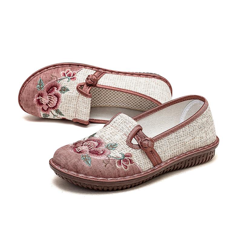 Этнический стиль Вышитые цветы Туфли Женские Летние Ретро Модные Круглые Лоферы Дышащие Плоские Туфли Zapatos Para Mujer Повседневные