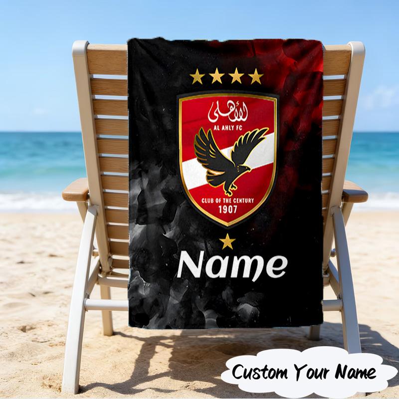 1PC Custom Name Beach Towel Al-Ahly Club Crest Beach Towel, Suitable for Camping, Travel, Beach Accessories, Super Absorbent, Family Gift