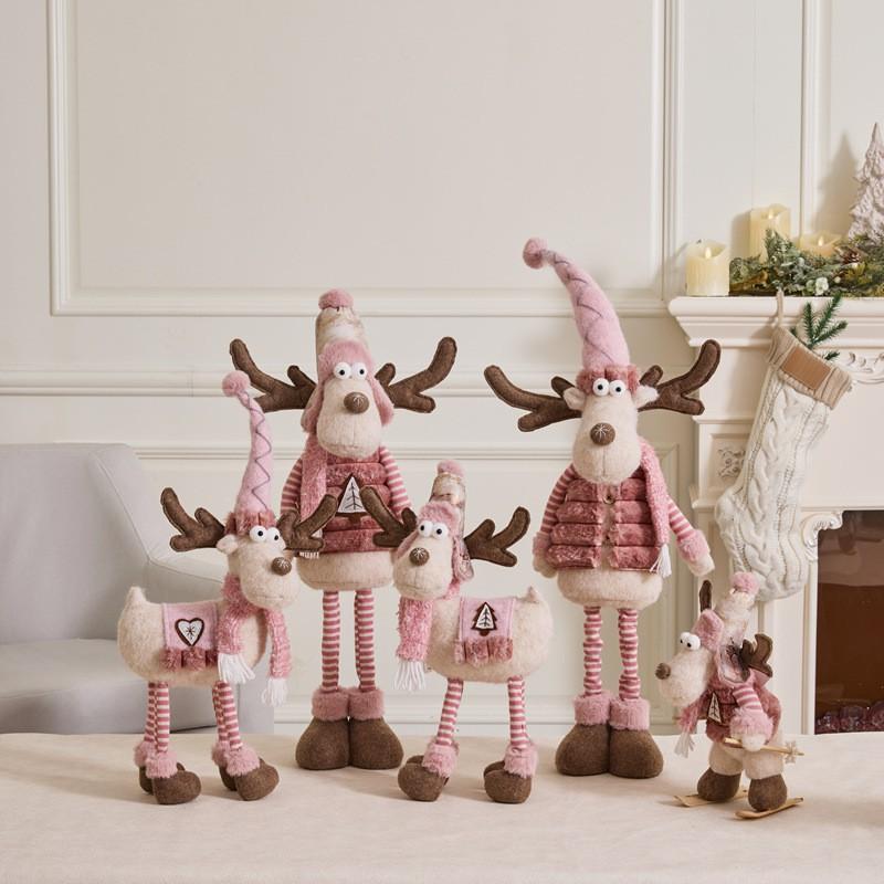 Christmas Plush Snowman Elk Figurine Retractable Standing Xmas Decor Gift