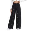 Jeans Women Pearls Wide Leg Pants High Waist Washed Distressed Tassels Spliced Pockets Vintage Denims 2025 Streetwear Trousers