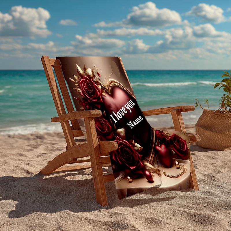 Custom Name Ultra-Soft Beach Towel with Love Theme,Ideal for Pool - Camping, Diving - Perfect Travel Essential, Vibrant Beach Towel.