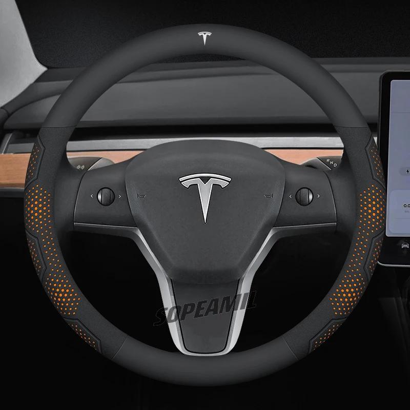 TDMC1 Для Tesla Roadster Model 3 Model Y Model S Model X Автомобильная Кожаная Углепластиковая Противоскользящая Защитная Накладка на Руль Аксессуары