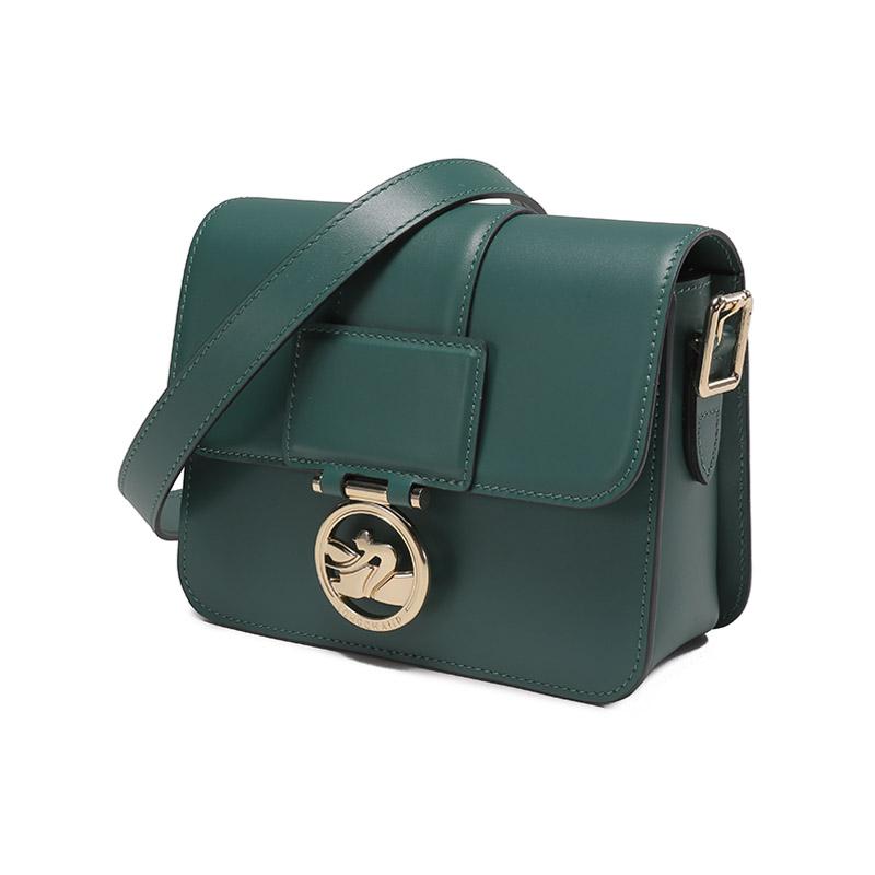 Longchamp Box Trot 18 Snap Flap Closure Adjustable Shoulder Strap Leather Small Square Shoulder Crossbody Bag Women Bags Pine-Green 10174HAU139