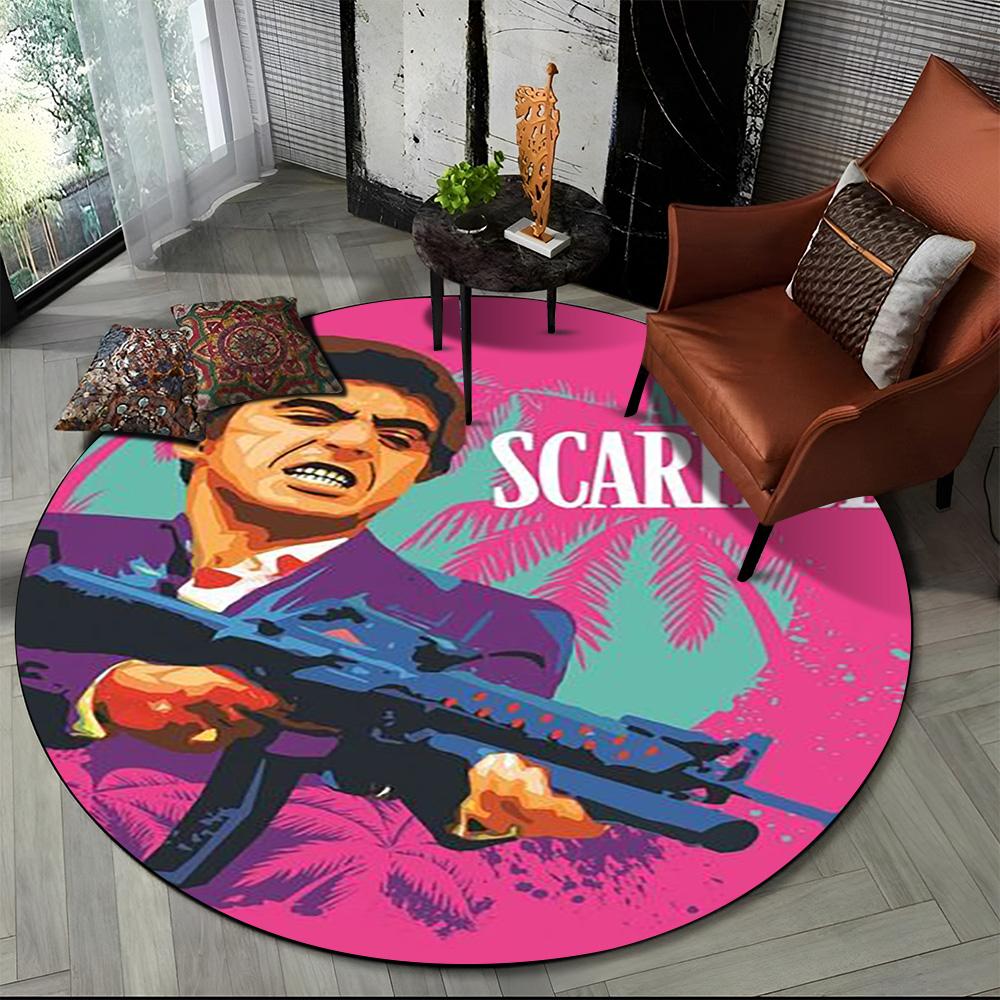 3D Печать Кино Лицо со шрамом Тони HD Круглый Ковер для Гостиной Спальни Детской Игровой Комнаты Декор, Коврик для Питомца Нескользящий Напольный Коврик