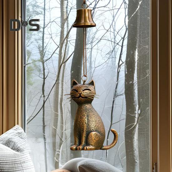 Кошачья подвеска в виде колокольчика, уличная подвеска в виде котенка, садовая металлическая статуэтка кошки, памятное украшение для украшения крыльца, подарок любителям кошек